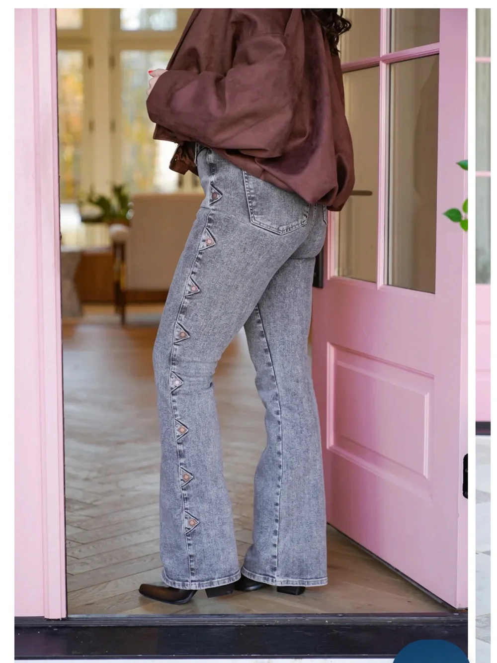 Judy Blue Gray Side-Button Flare Jeans - Picture 4 of 10